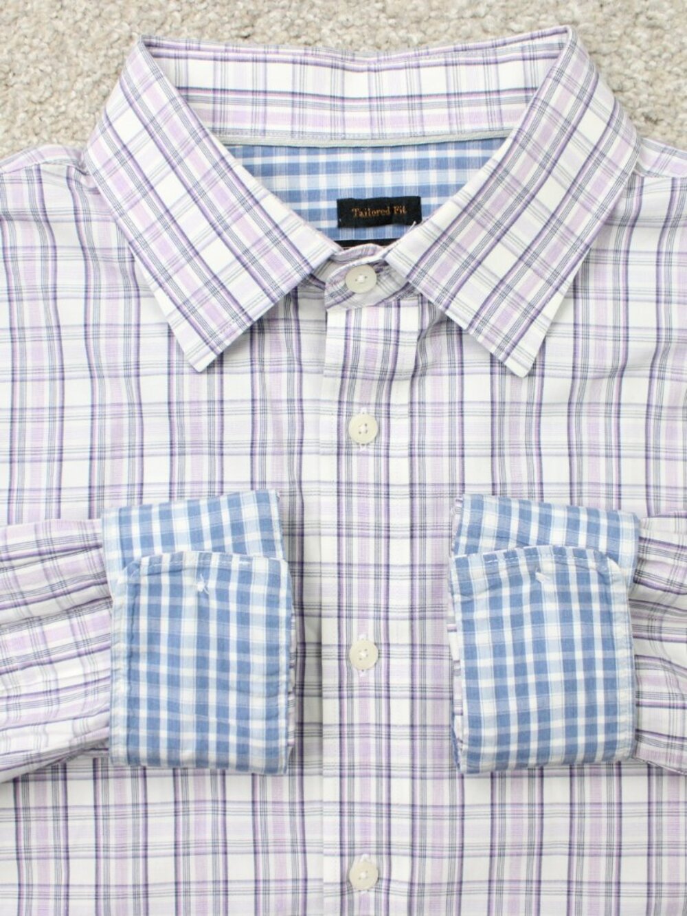 Jos A Bank Shirt Mens Large Purple/Blue Reserve Cotton/Cashmere Tailored Fit L/S
